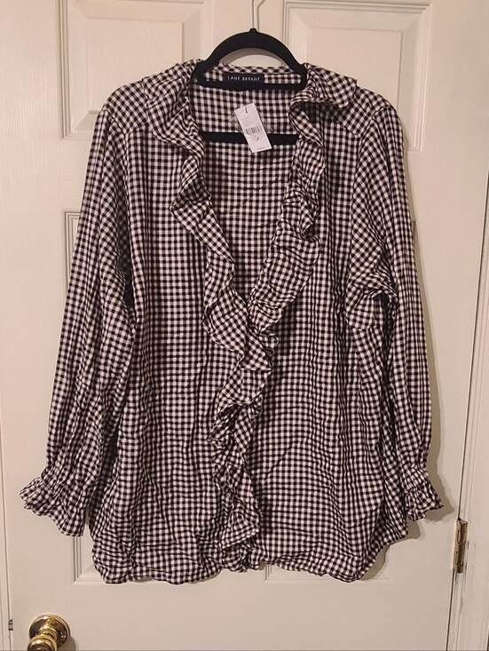 Lane Bryant Tops - Lane Bryant Black & White Gingham Ruffle Blouse